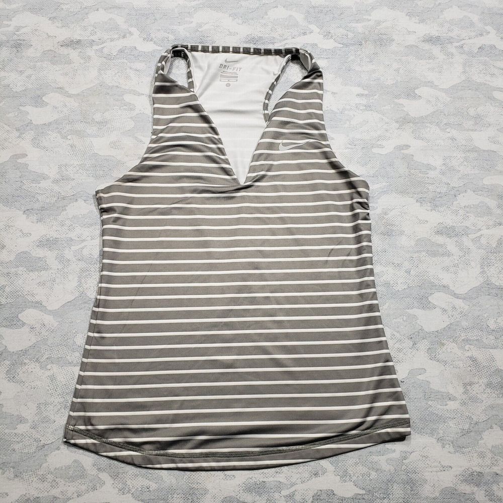 Nike Gray and White Striped Tank Top